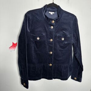 j. Jill Corduroy Peplum Jacket Navy Blue Fine Wale Size XS